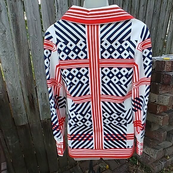70s Nautical Geometric Stripes Long Sleeve Shirt - Picture 3 of 7